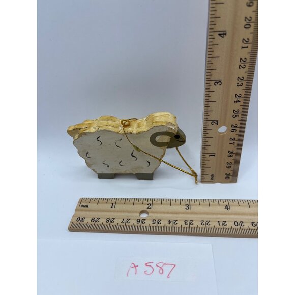 Handmade Wooden Sheep Ornament With Golden String A587 - Picture 2 of 3